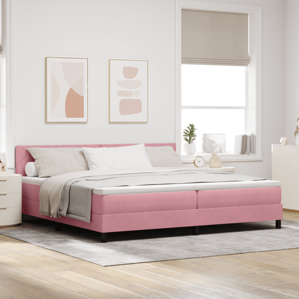 Bäddfjäder med huvudgavel Rosa 200 x 200 cm Sammet