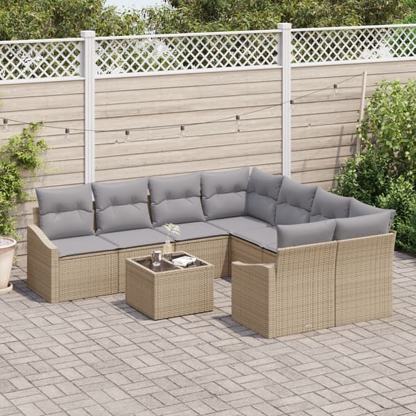 Soffset med kudde 9 pcs Beige och Ljusgrå konstrotting