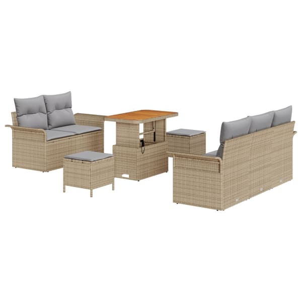Trädgårdsoffset med kudde 8 pcs Beige konstrotting