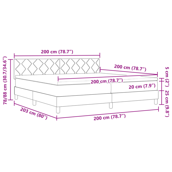 LED Box Säng med LED-ljusslingor Mörkgrön 200 x 200 cm Sammet