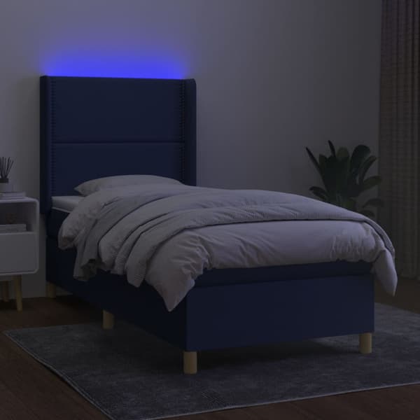 Ramsäng med madrass & LED blå 100x200 cm tyg
