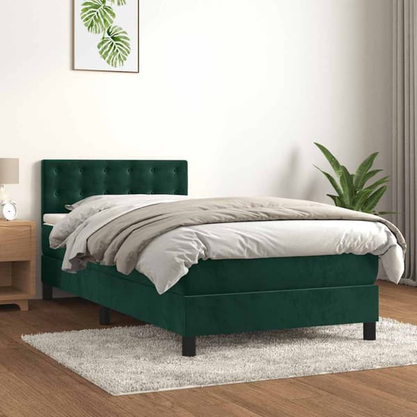 Ramsäng med madrass mörkgrön 100x200 cm sammet