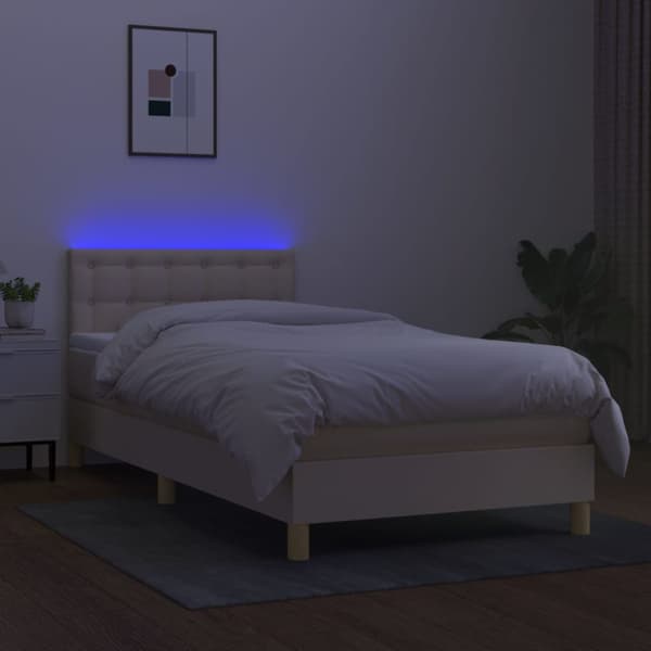 Ramsäng med madrass & LED gräddvit 80x200 cm tyg