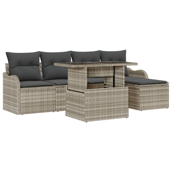 Utomhussoffgrupp med kudde 6 pcs Ljusgrå Poly rattan