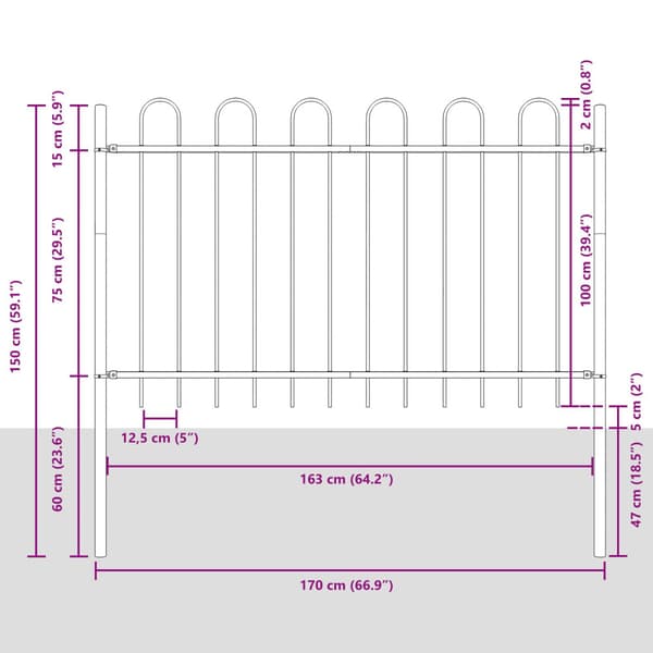 Trädgårdsstängsel 3 pcs Grå 5,1 x 1 m Pulverlackerad stål