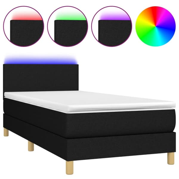 Ramsäng med madrass & LED svart 90x190 cm tyg