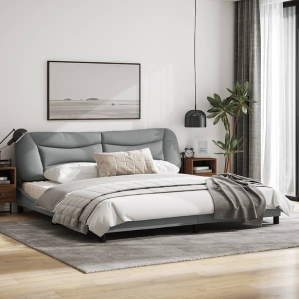 Bed Frame with LED without Mattress "Hvar" Light Grey 200x200 cm Fabric