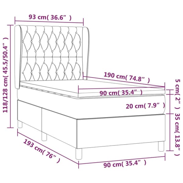 Ramsäng med madrass gräddvit 90x190 cm tyg