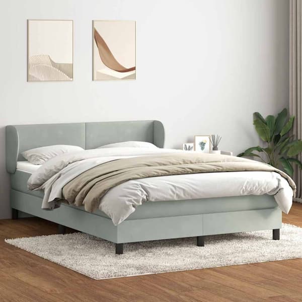 Ramsäng med madrass ljusgrå 160x210 cm sammet