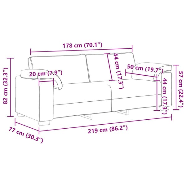 3-Sits soffa Kräm 220 cm tyg