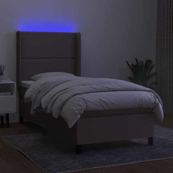 Ramsäng med madrass & LED taupe 90x190 cm tyg