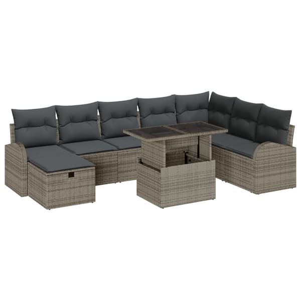 Trädgårdsoffset med kudde med lagring 9 pcs Grå Poly rattan