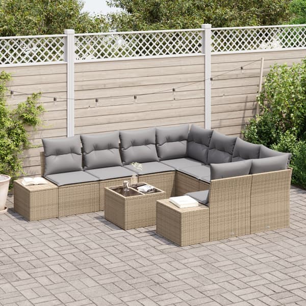 Trädgårdsoffset med kudde 9 pcs Beige konstrotting