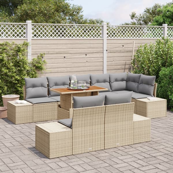 Trädgårdsmöbelset med kudde 9 pcs Beige och Grå
