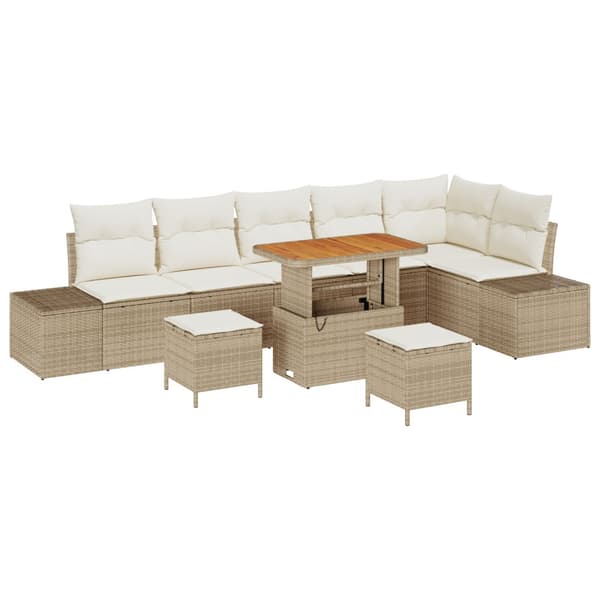 Trädgårdsoffset med kudde 9 pcs Beige konstrotting
