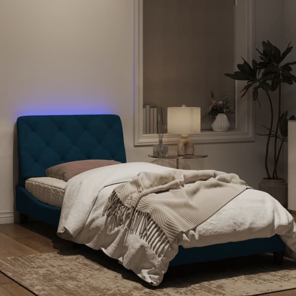Bed Frame with LED without Mattress Blue 90x200 cm Velvet