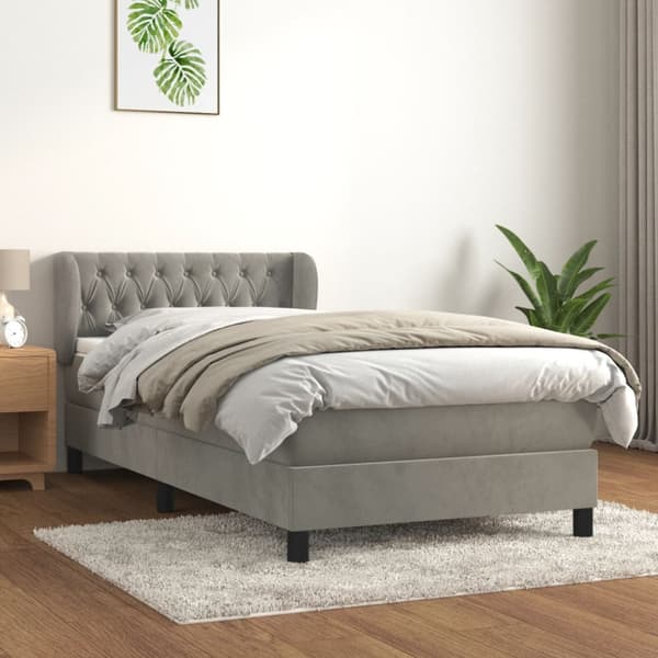 Ramsäng med madrass ljusgrå 90x190 cm sammet