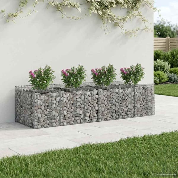 Gabion upphöjd säng 3 pcs Silver