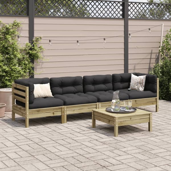 Loungegrupp med dynor 5 delar impregnerad furu