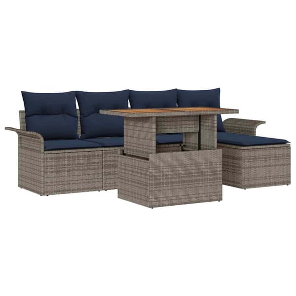 Trädgårdsoffset med lagring 6 pcs Grå Poly rattan