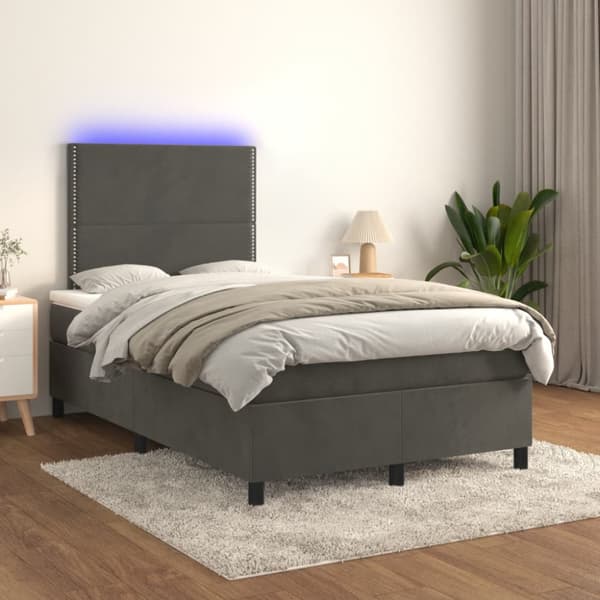 Ramsäng med madrass & LED mörkgrå 120x190 cm sammet