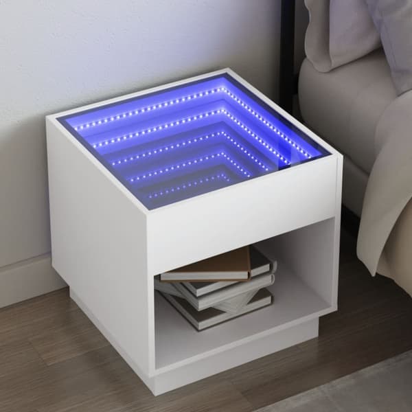 Sängbord med Infinity LEDs vit 50x50x50 cm