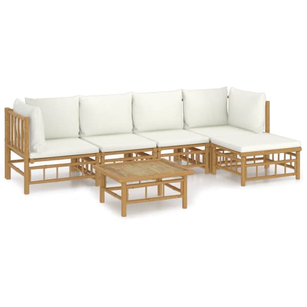Loungegrupp 6 delar gräddvita dynor bambu
