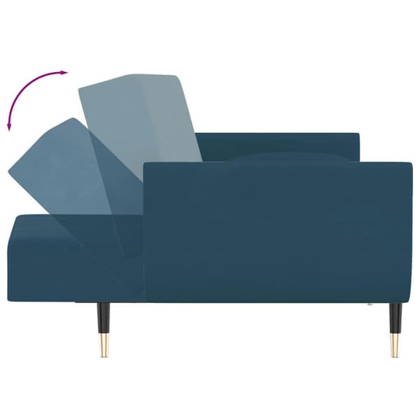 Bäddsoffa 2-sits med två kuddar blå sammet