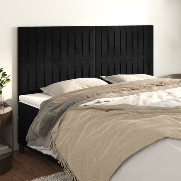 Sänggavel svart 200x5x118/128 cm sammet