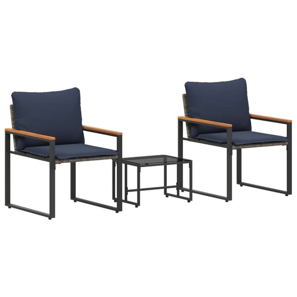 Möbelset med kudde 3 pcs Grå och Marinblå Rotting