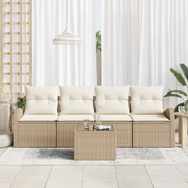 Trädgårdsoffset 5 pcs Beige och gräddfärgad konstrotting