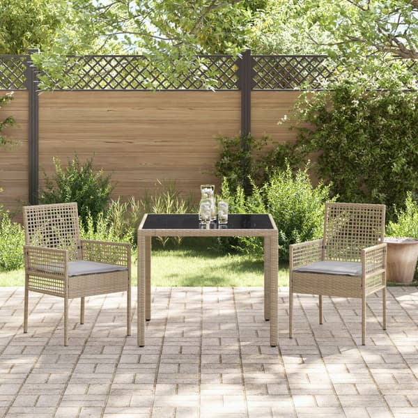Trädgårdsmöbelset 3 pcs Beige konstrotting