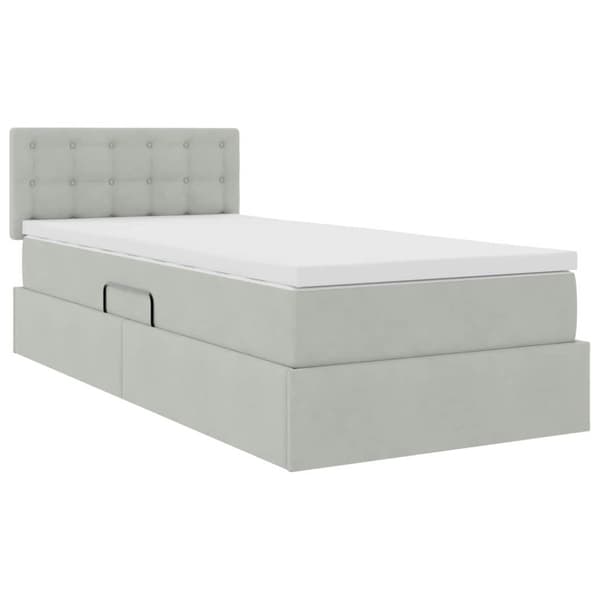 Förvaringssäng med madrass Ljusgrå 90 x 200 cm Sammet