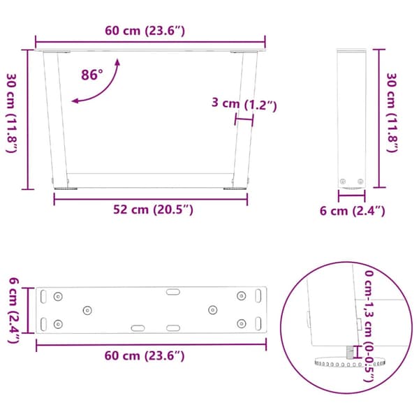 Soffbordsben V-formade 2 st antracit 60x(30-31,3) cm stål