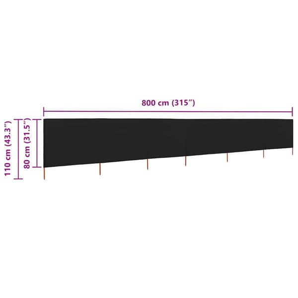 Vindskydd 6 paneler tyg 800x80 cm svart