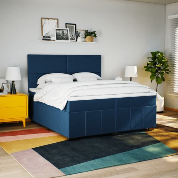 Ramsäng med madrass blå 200x200 cm tyg