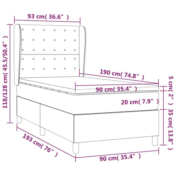 Ramsäng med madrass ljusgrå 90x190 cm sammet
