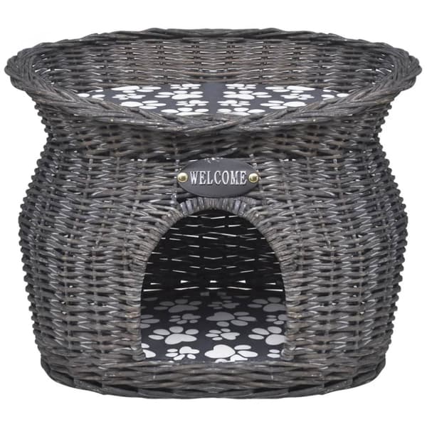 Kattkoja i flätad pil med dyna