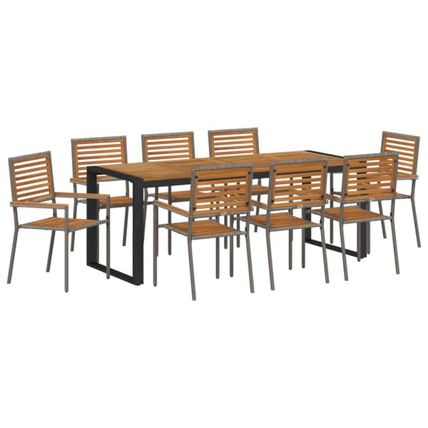 Trädgårdsmöbelset 9 pcs Grå och Brun konstrotting