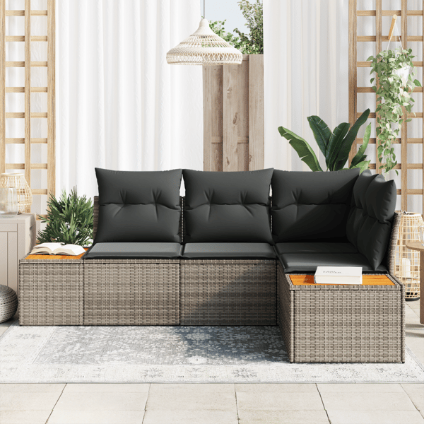 Trädgårdsoffset med kudde med lagring 4 pcs Grå Polyrattan
