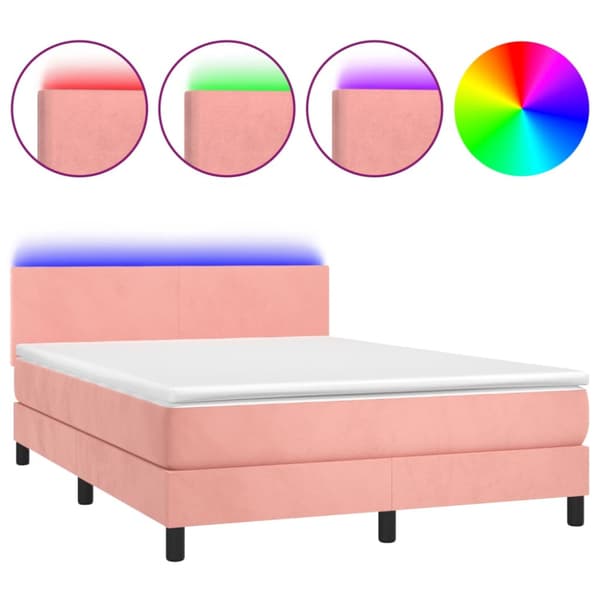Ramsäng med madrass & LED rosa 140x190 cm sammet