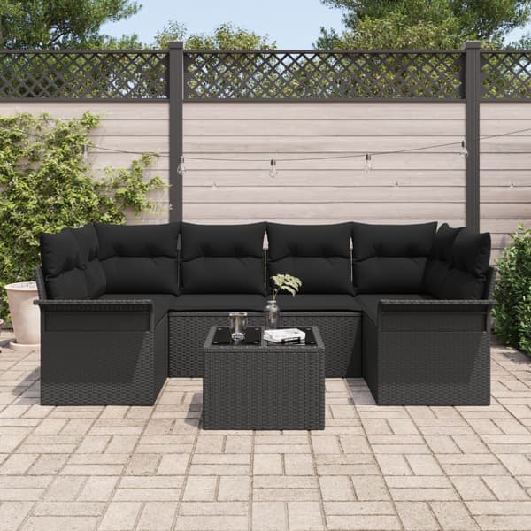 Trädgårdsoffset 7 pcs Svart Poly rattan