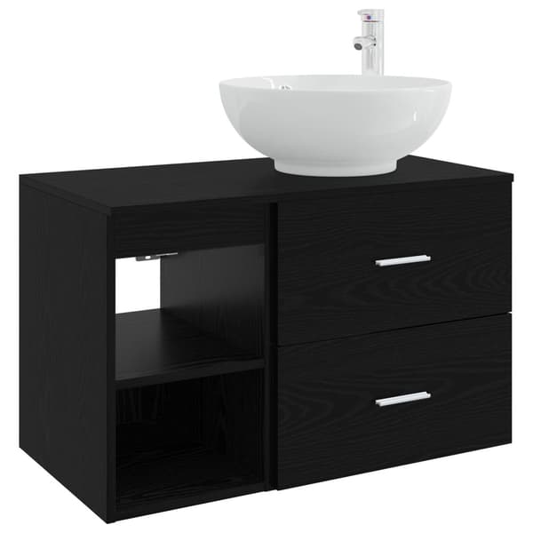 Badrumsmöbelset 2 pcs Svart ek Konstruerat trä