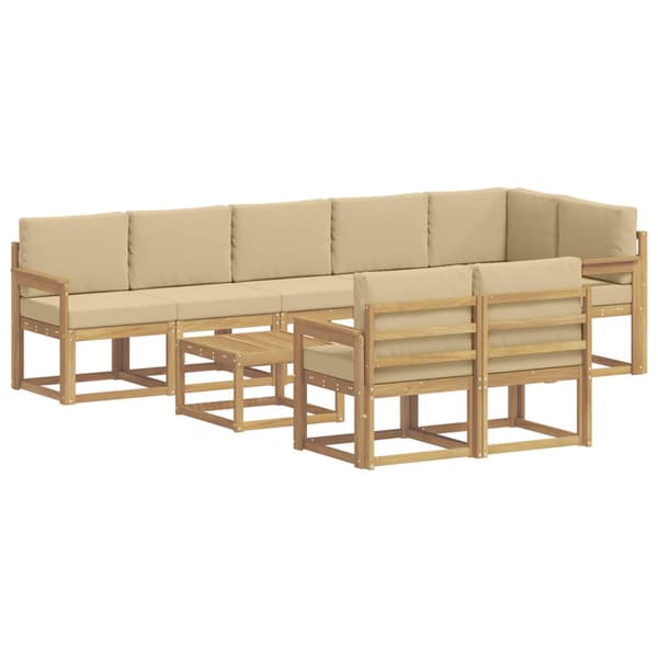 Utomhussoffset med kudde 9 pcs Vit och Beige Polyester