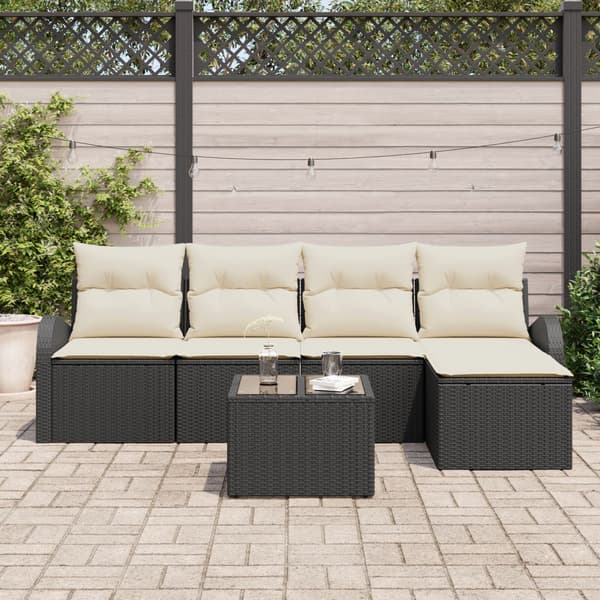 Trädgårdsoffset med kudde 6 pcs Svart Poly rattan