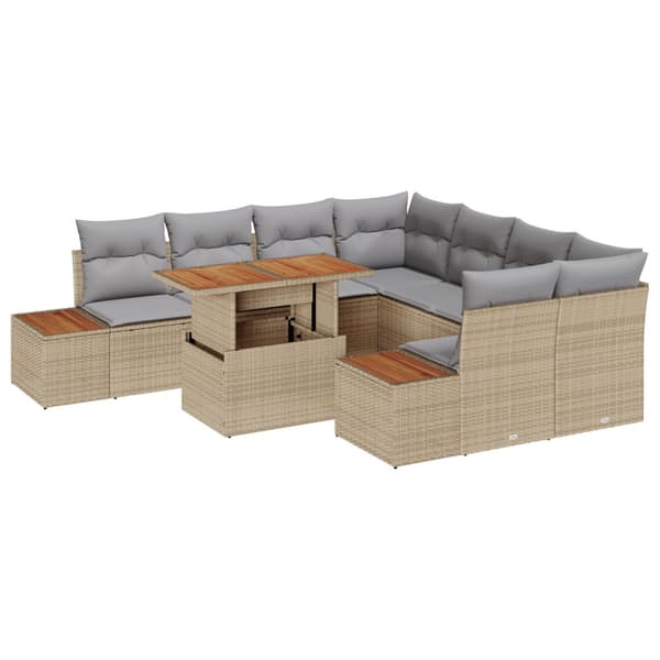 Trädgårdsmöbelset med kudde 9 pcs Beige och Grå