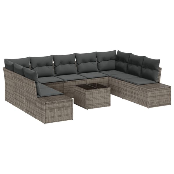 Trädgårdsoffset med kudde 9 pcs Grå Polyrattan