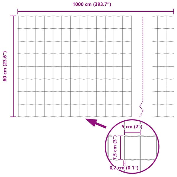 Stängsel med stolpe Silver 0,6 x 10 m Stål