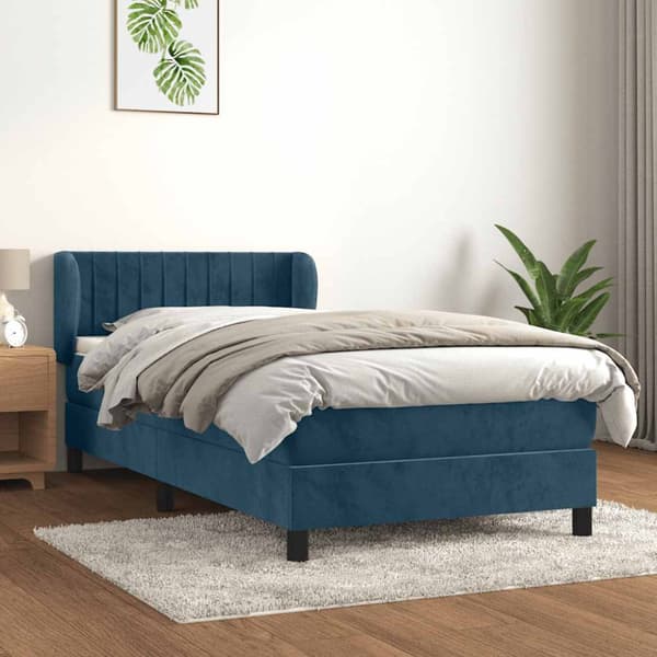 Ramsäng med madrass mörkblå 90x200 cm sammet