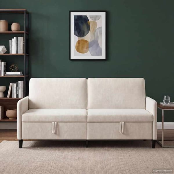 Soffa med förvaring Gräddvit 192 x 78 x 87 cm Polyester